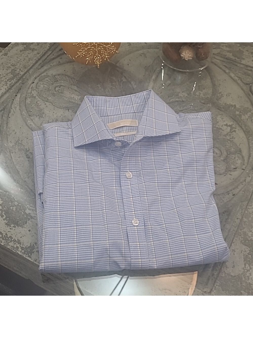 MICHAEL KORS MEN'S LIGHT BLUE CHECKERED WRINKLE FREE DRESS SHIRT LIKE NEW XL 17